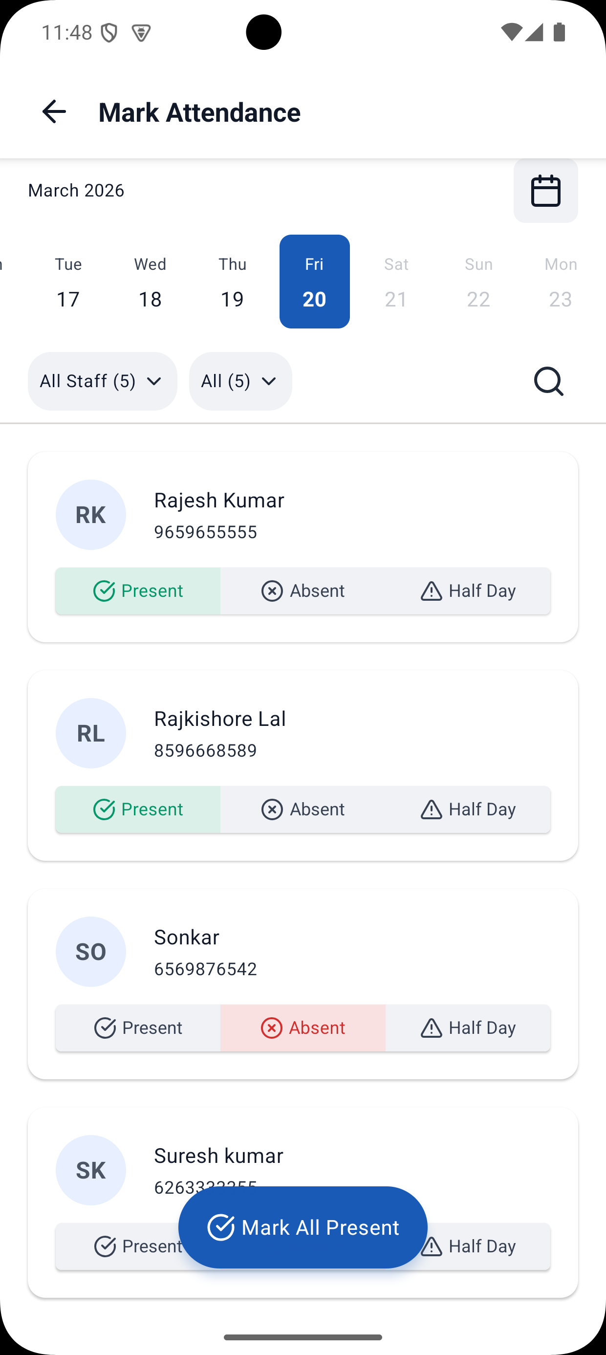 Yojo attendance and staff marking