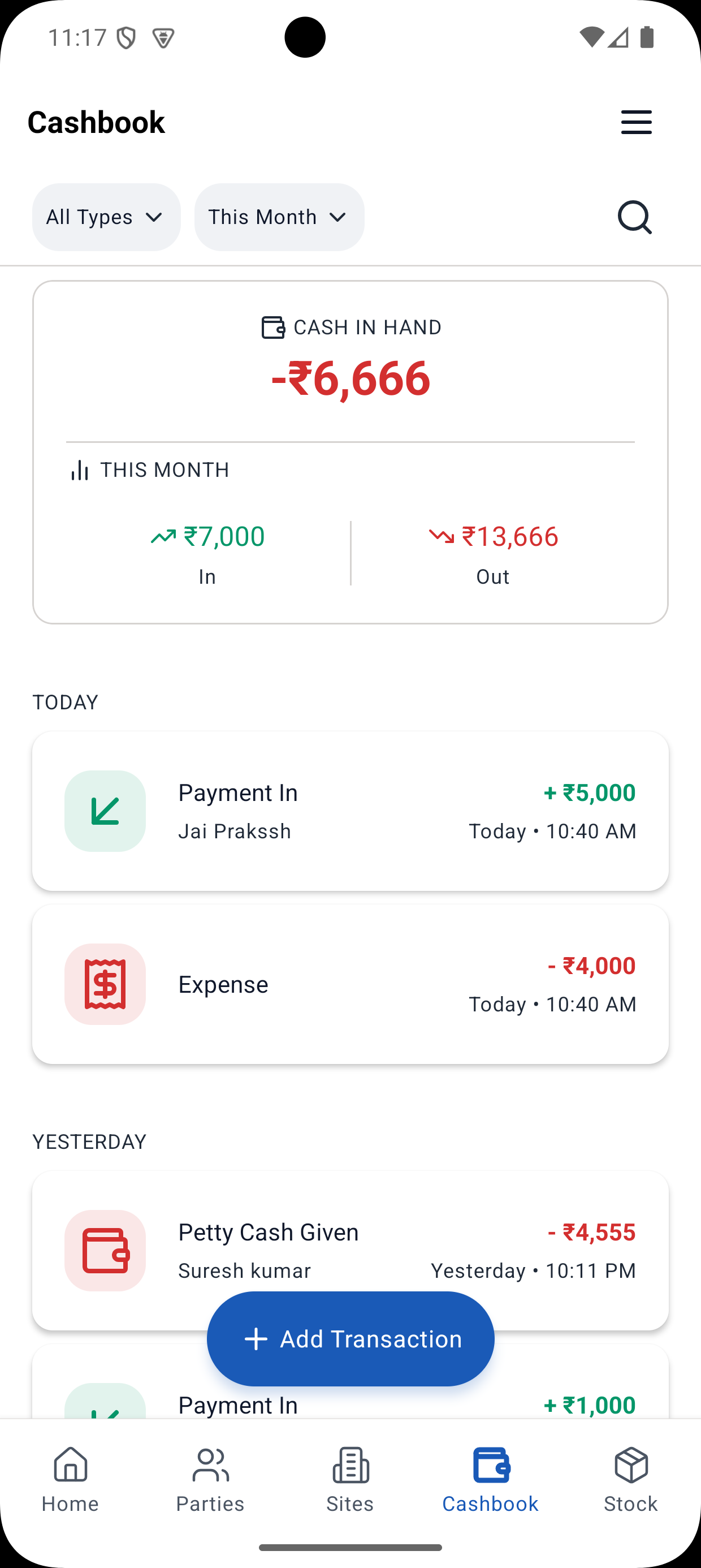 Yojo cashbook and site expenses