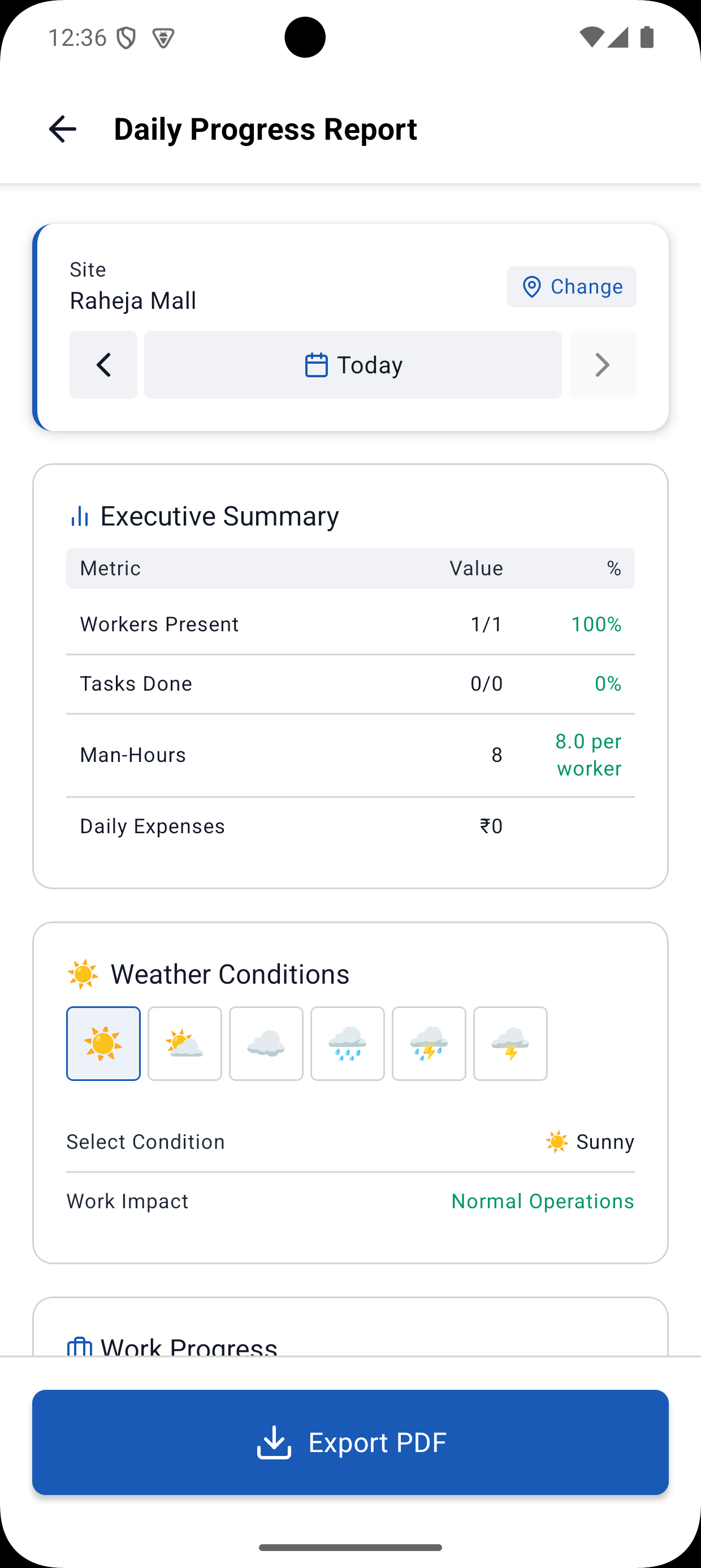 Yojo প্ৰগতি ৰিপোৰ্ট feature screenshot - Construction management app interface