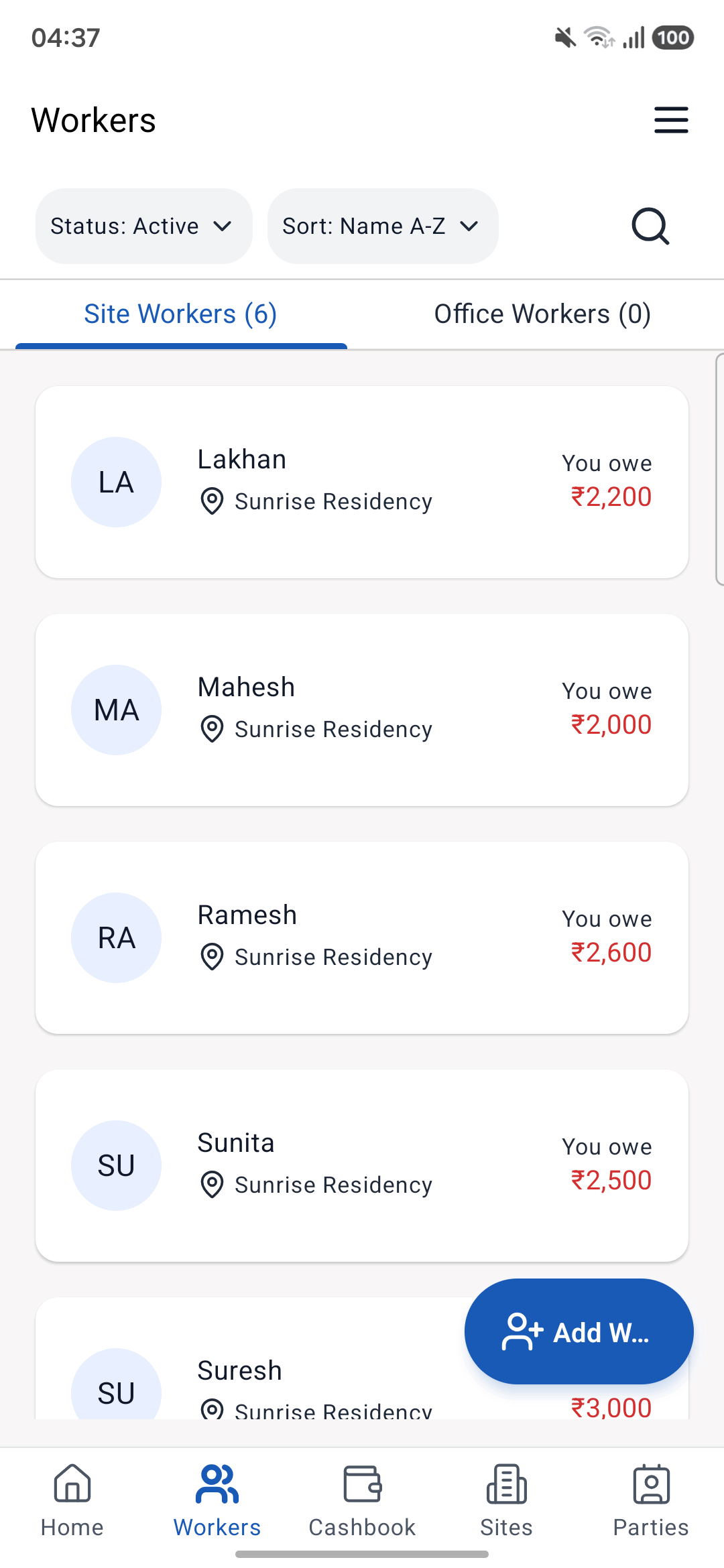 Yojo Wages & Advances feature screenshot - Construction management app interface